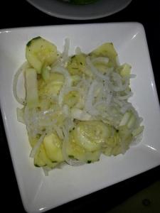 Quick pickled onions, cucumbers and kohlrabi.  Yum!  